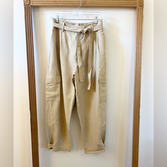 WILFRED, Aritzia Linen Pleated Cargo Pants, Cropped w/ Tie Belt - size 10 - Picture 2 of 8
